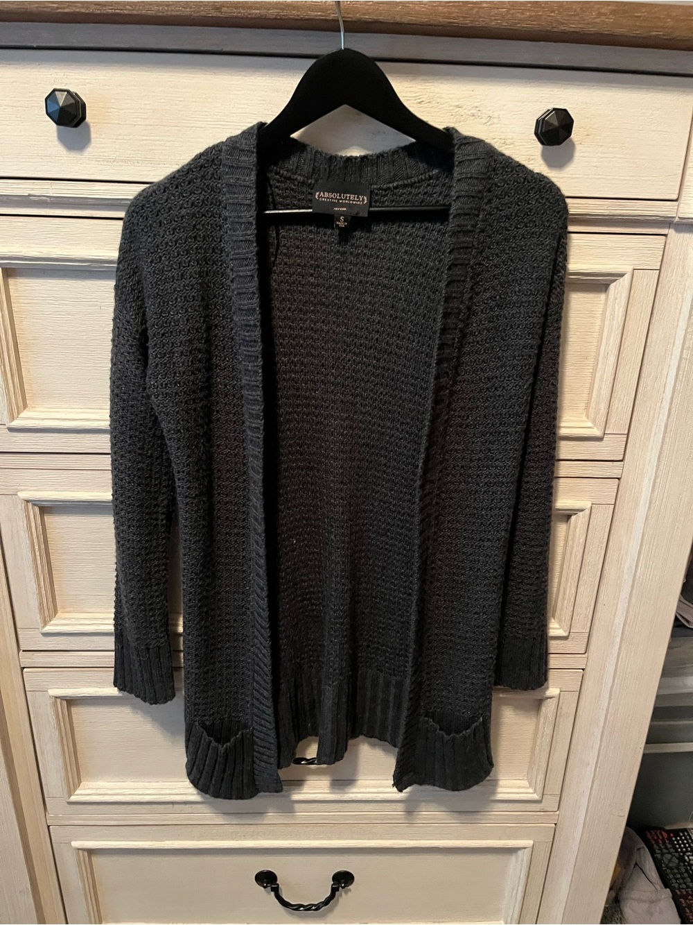 Absolutely Dark Gray Open -Front Knit Cardigan Sweater